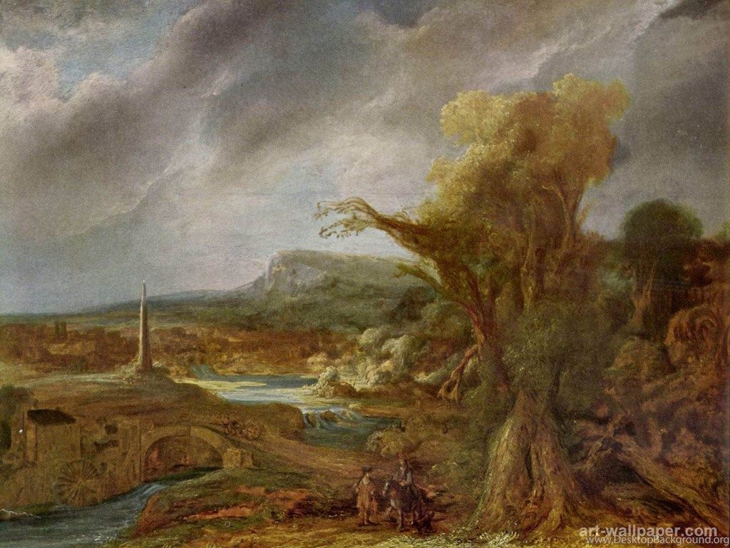 1024x768 Landscape With Obelisk Rembrandt Wallpaper Desktop Background