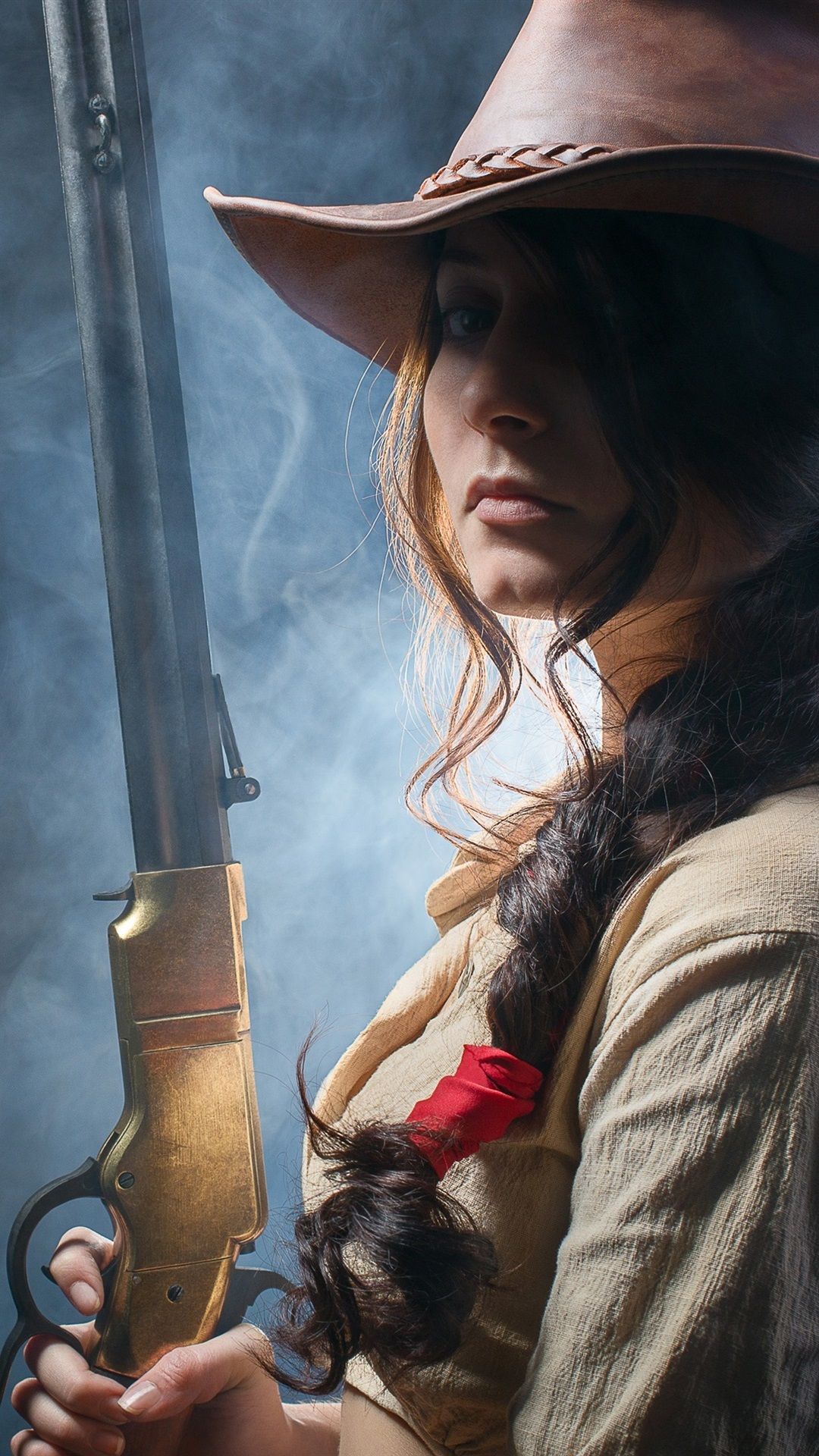 1080x1920 Wallpaper Wild West Girl Rifle In Hands Cowboy Hat 3840x2160 Uhd 4k Picture Image