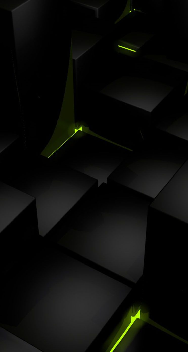 744x1392 The Iphone Wallpaper 3d Black Cubes And Green Lights