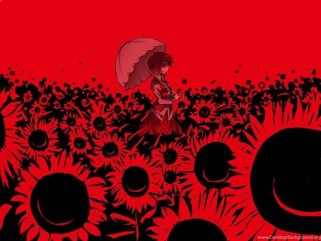 1024x768 Red Sunflowers Anime Wallpaper Image Featuring General Desktop Background