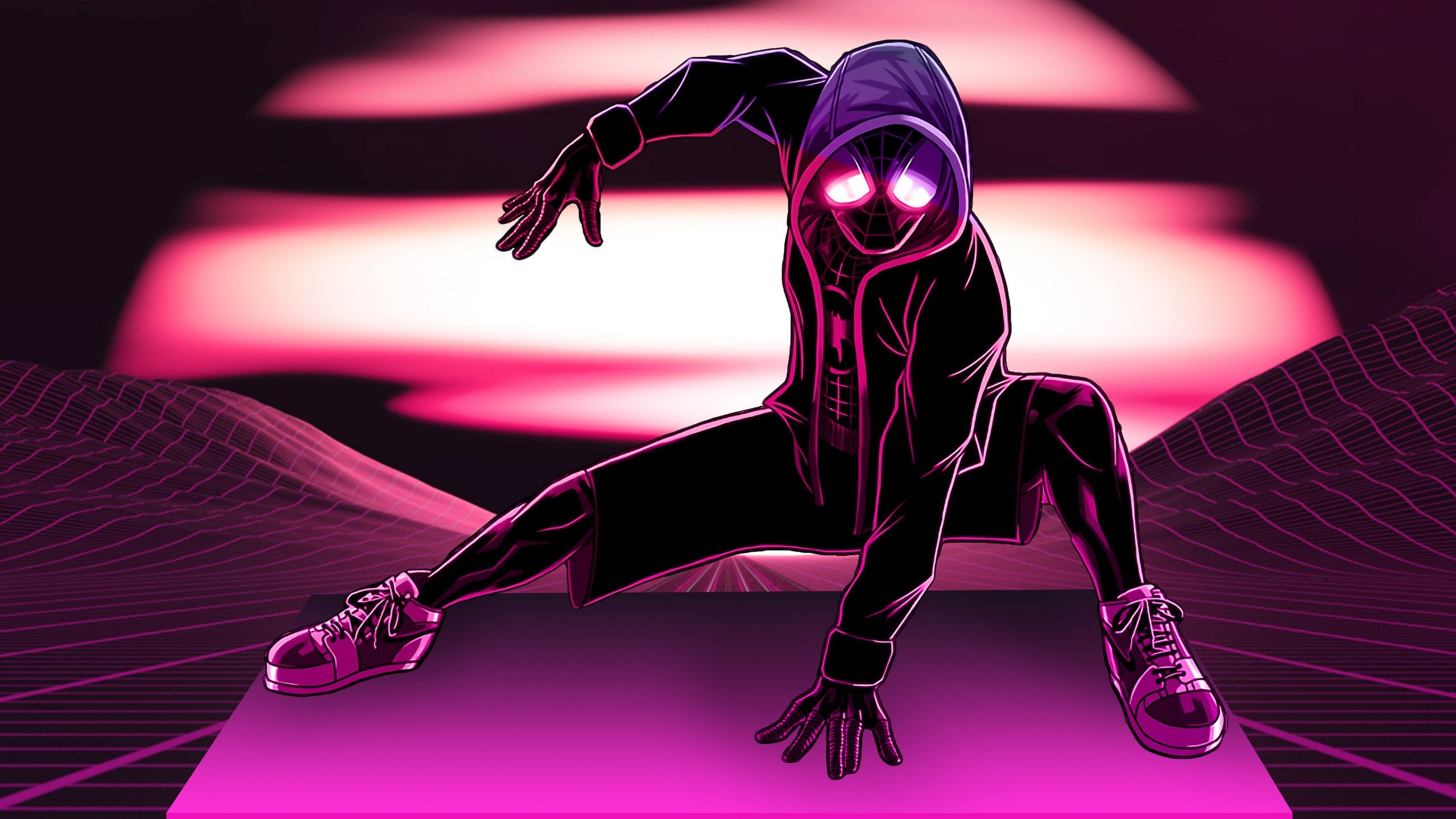 2560x1440 Miles Morales 4k Wallpaper Spider Man Neon Pink Graphics Cgi