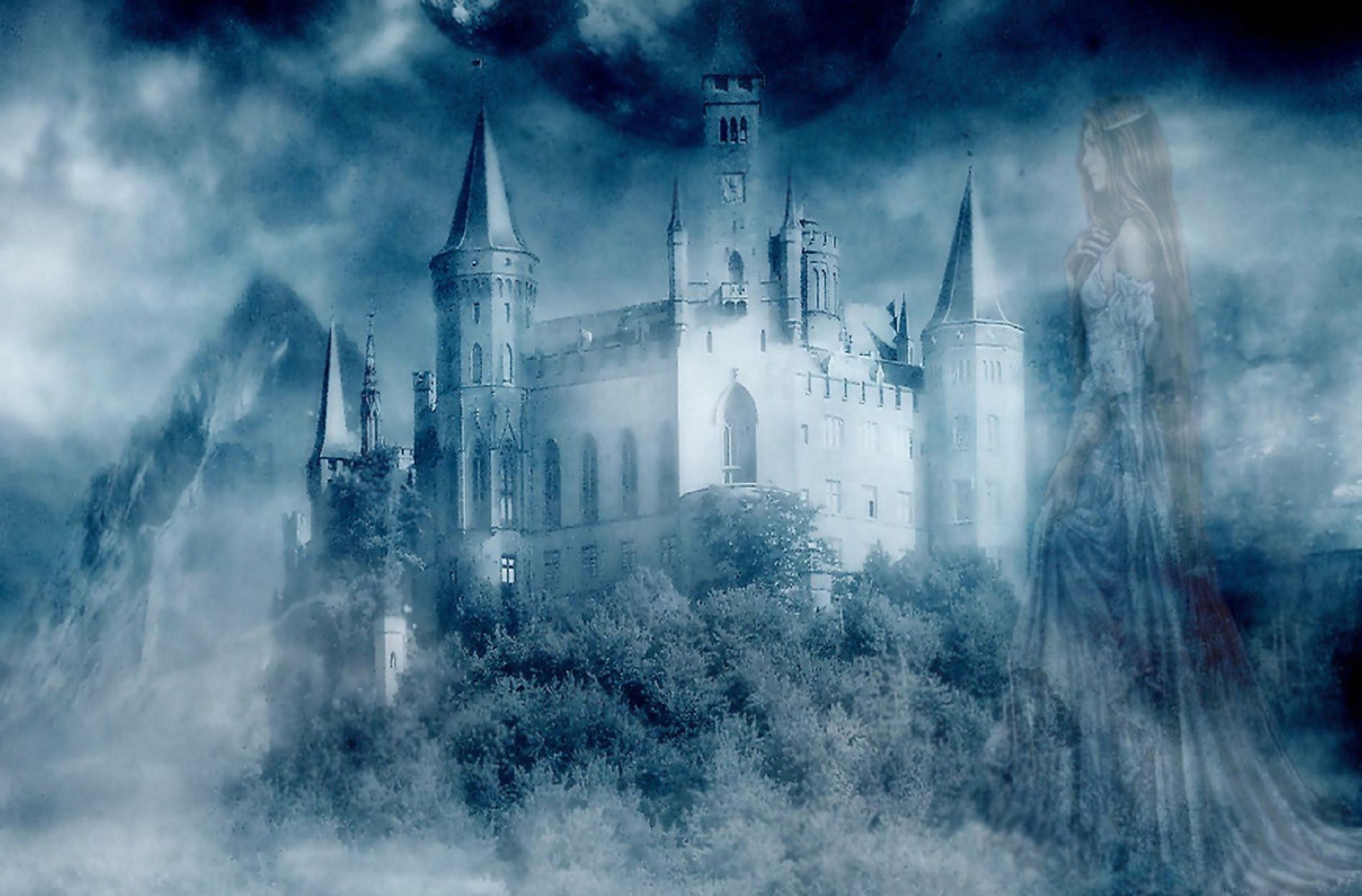 1893x1245 Something Of A Victorian Ghost Who Appears To Be Standing In Front Of A Victorian Castle Whoever This Lady Once Was Fantasy Castle Castle Art Fantasy World