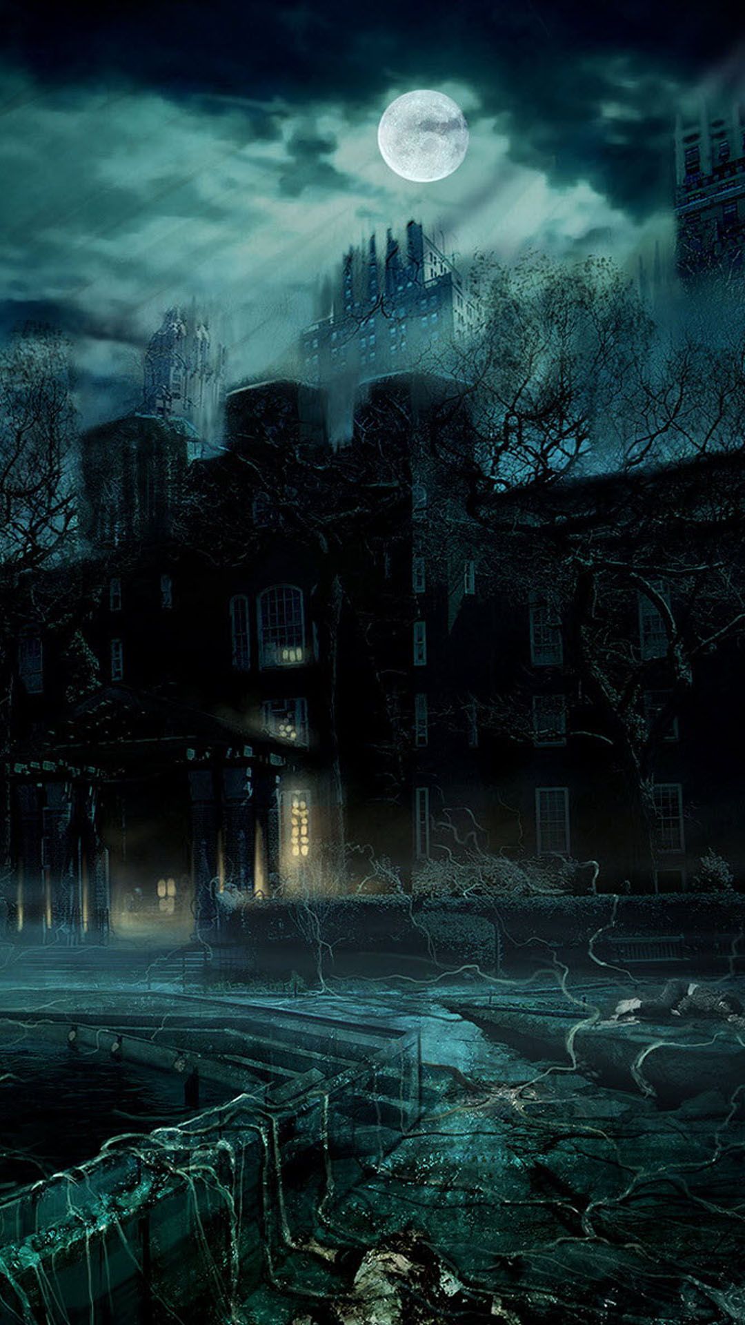 1080x1920 Haunted Castle Full Moon Night Android Wallpaper Free Download