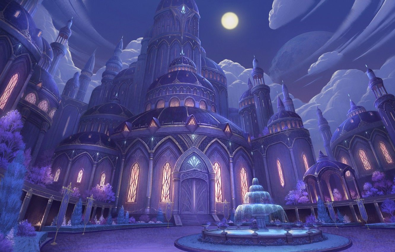 1332x850 Wallpaper Night The Moon Art Fountain Fantasy Palace Night Castle Yong Jin Lee Image For Desktop Section Download