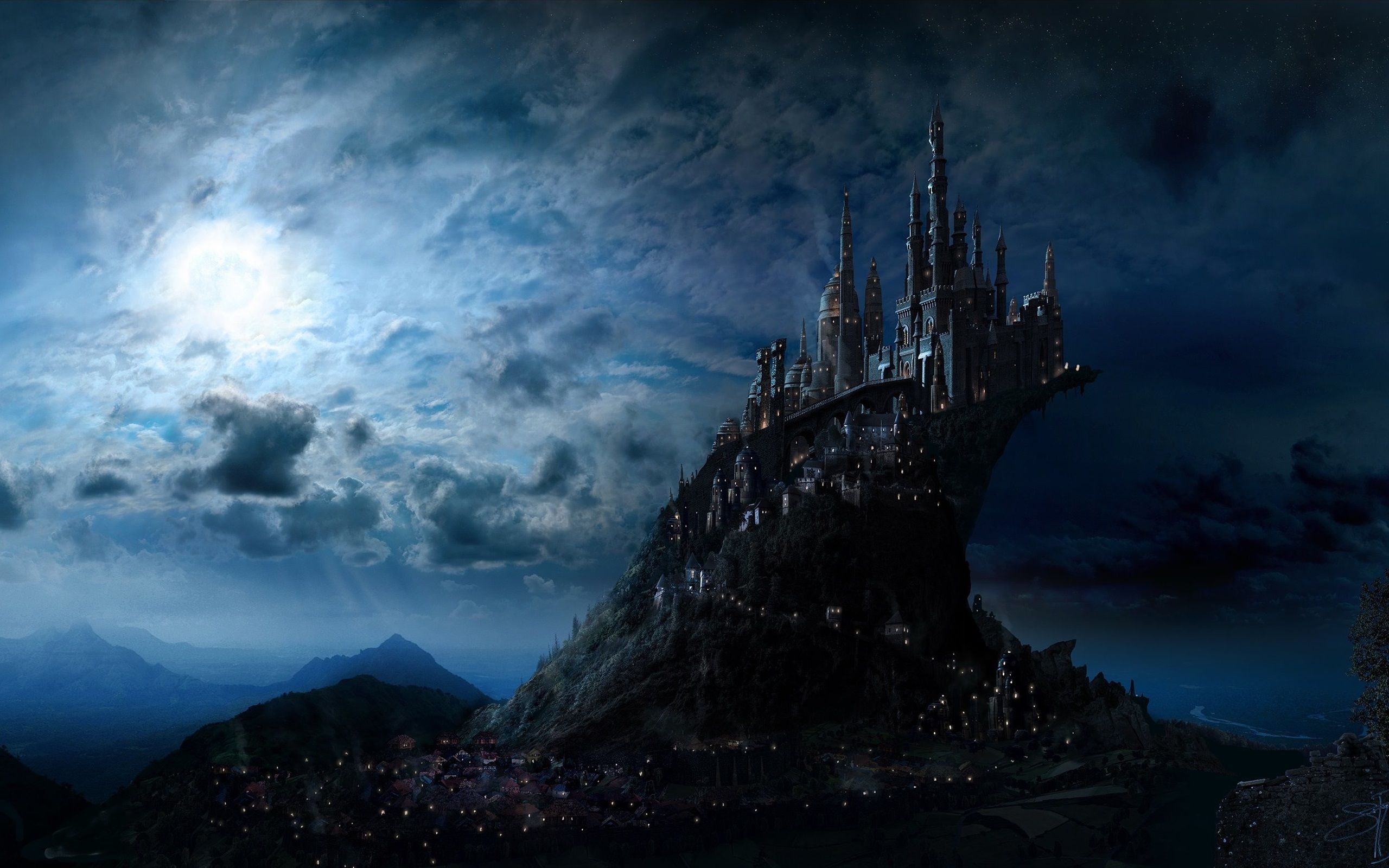 2560x1600 Wallpaper Castle Night Moon Clouds Art Picture 2560x1600 Hd Picture Image