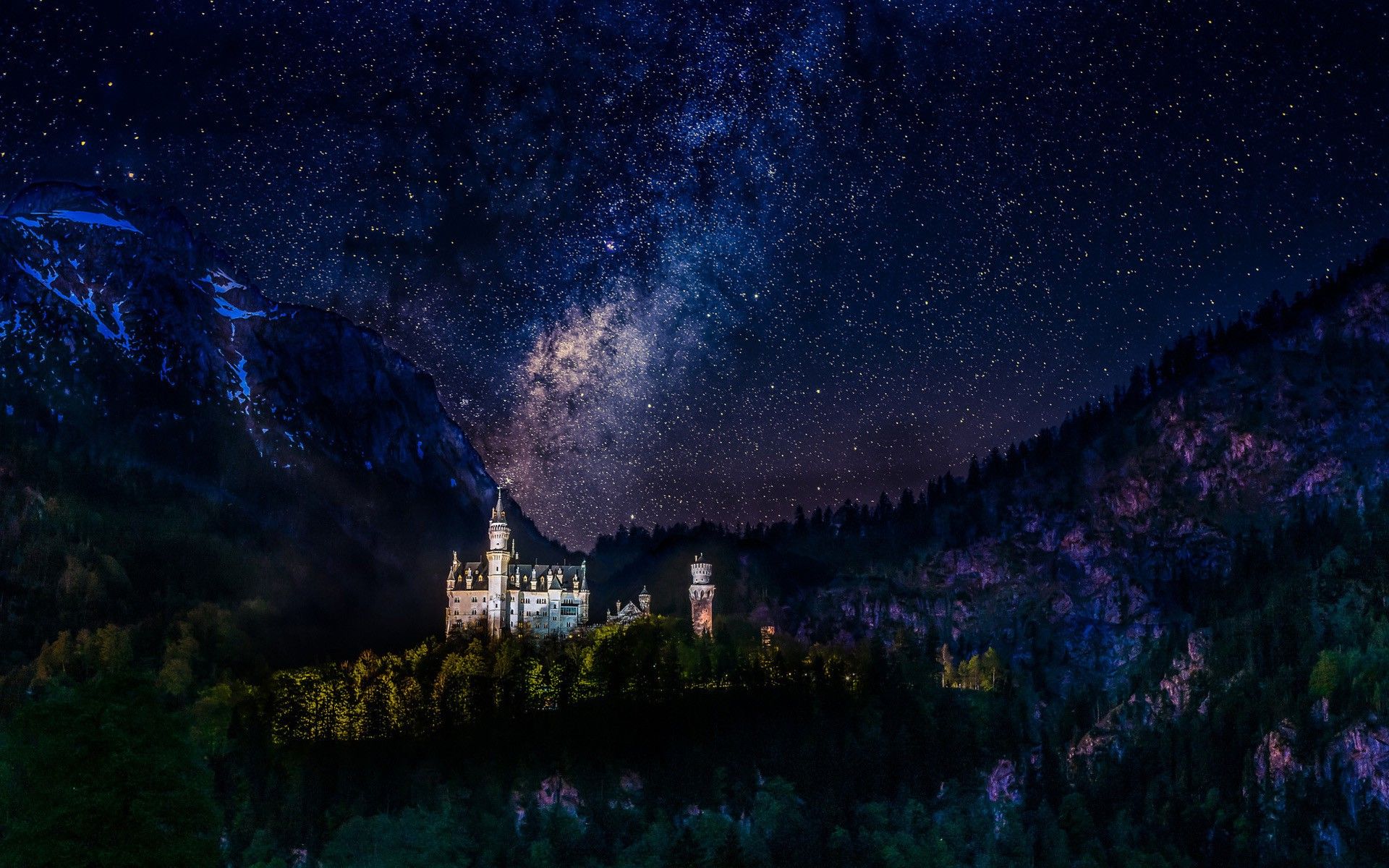 1920x1200 Neuschwanstein Castle Germany Night Milky Way Stars Neuschwanstein Castle Wallpaper Dark Hd Wallpaper Background Download