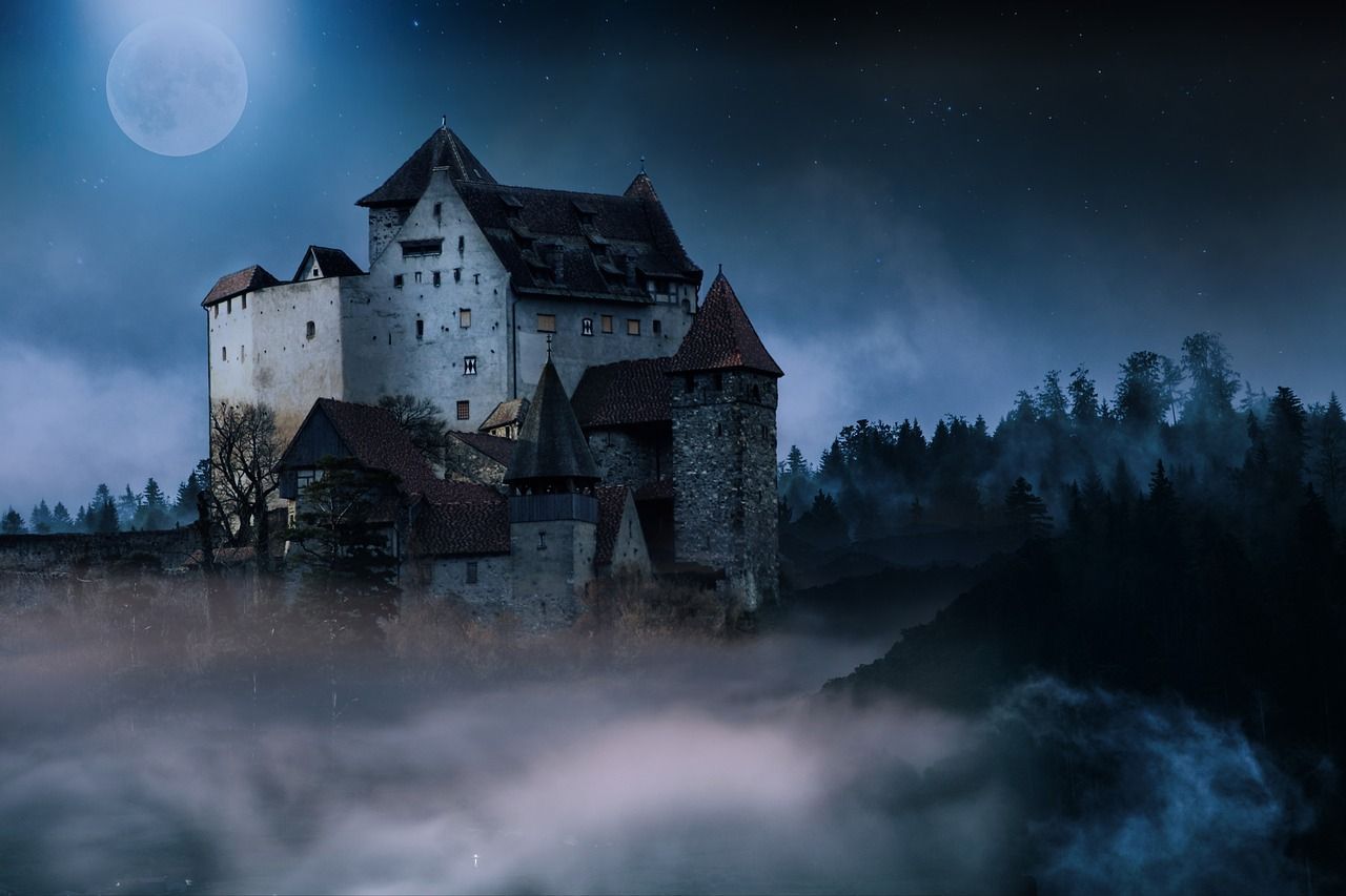 1280x853 Free Image Castle Night Moon Sky Fog In 2022 Episode Interactive Background Scary Background Dark Fantasy