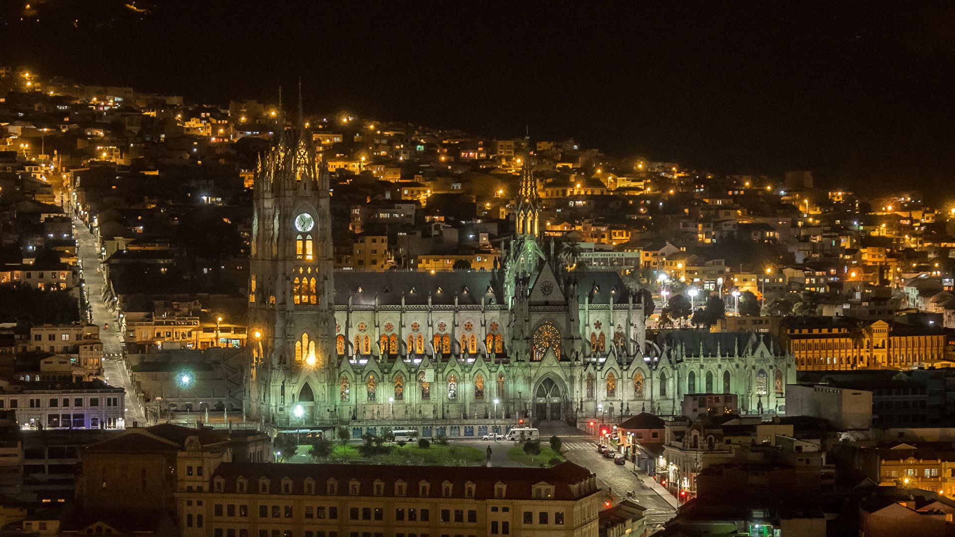 1920x1080 Photo Cities Cathedral Quito Roads Ecuador Night Houses