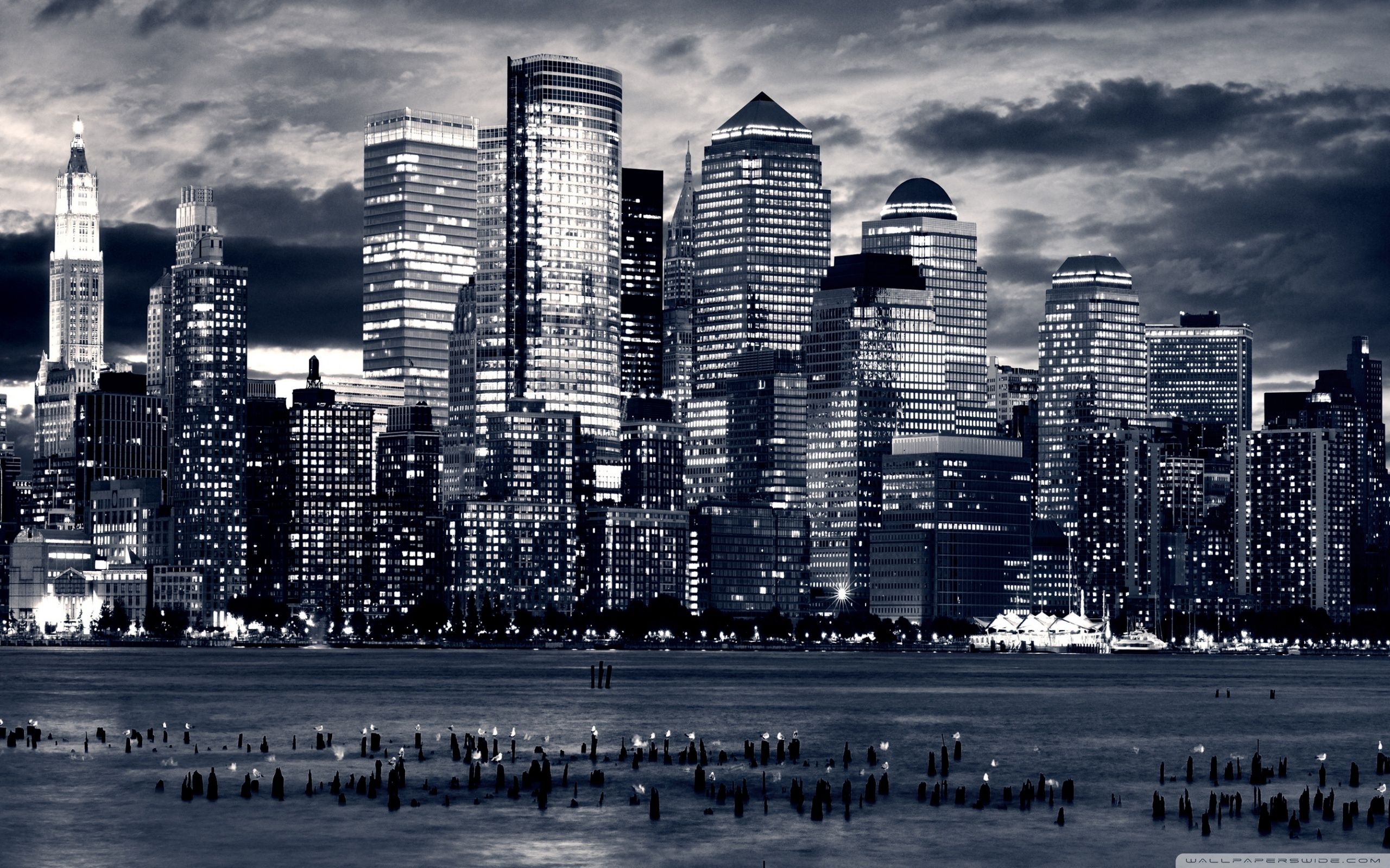 2560x1600 Manhattan Panorama In Black And White Ultra Hd Desktop Background Wallpaper For 4k Uhd Tv Tablet Smartphone