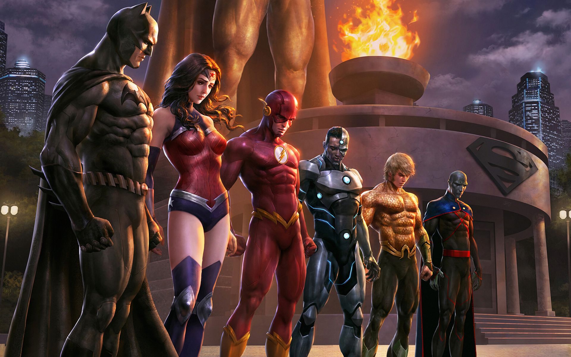 1920x1200 Comics Justice League Dc Comics Batman Wonder Woman Flash Cyborg Aquaman Martian Manhunter Hd Wallpaper