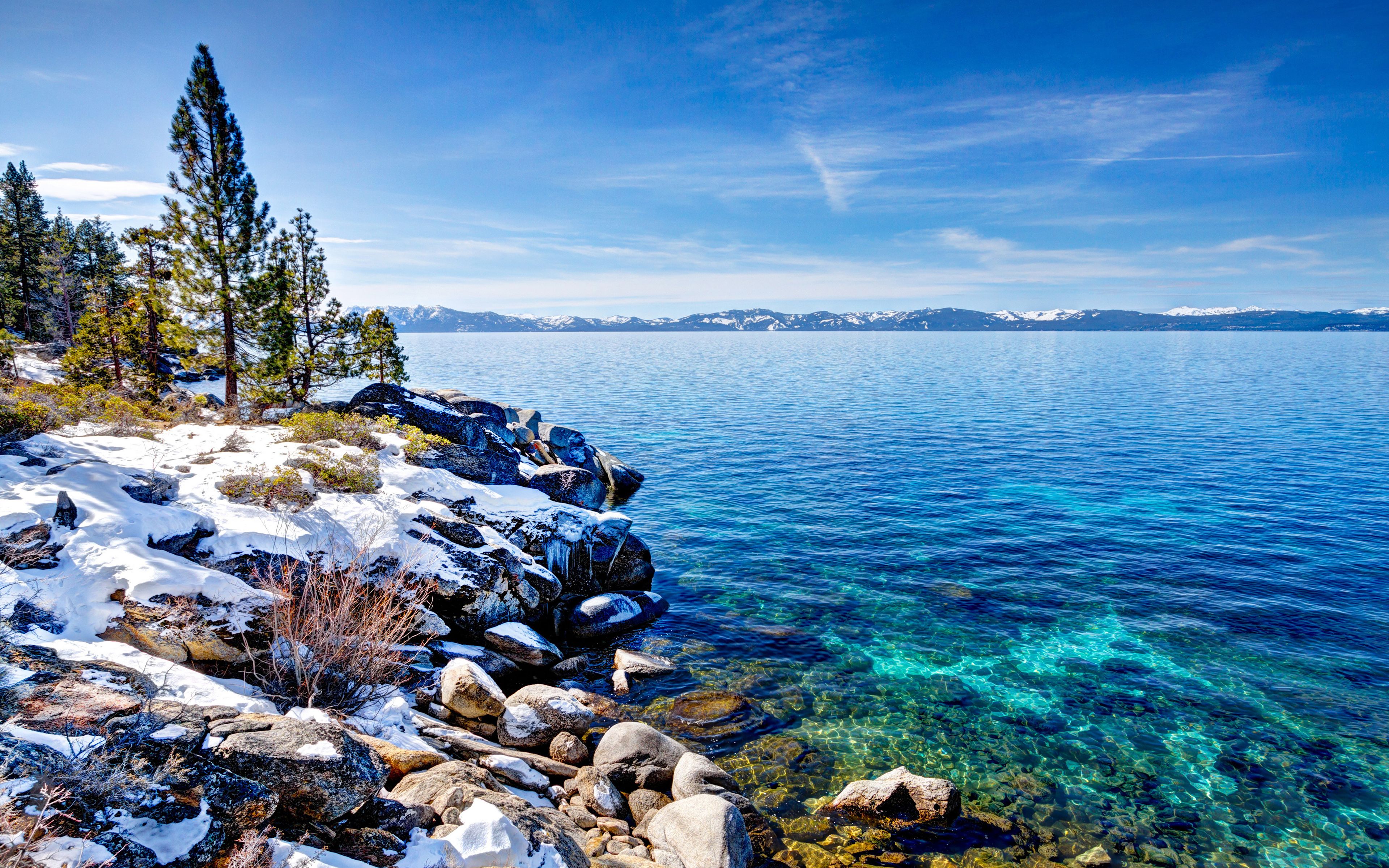 3840x2400 Download Wallpaper Lake Tahoe 4k Mountain Lake Winter Coast Emerald Bay State Park Usa California For Desktop With Resolution 3840x2400 High Quality Hd Picture Wallpaper