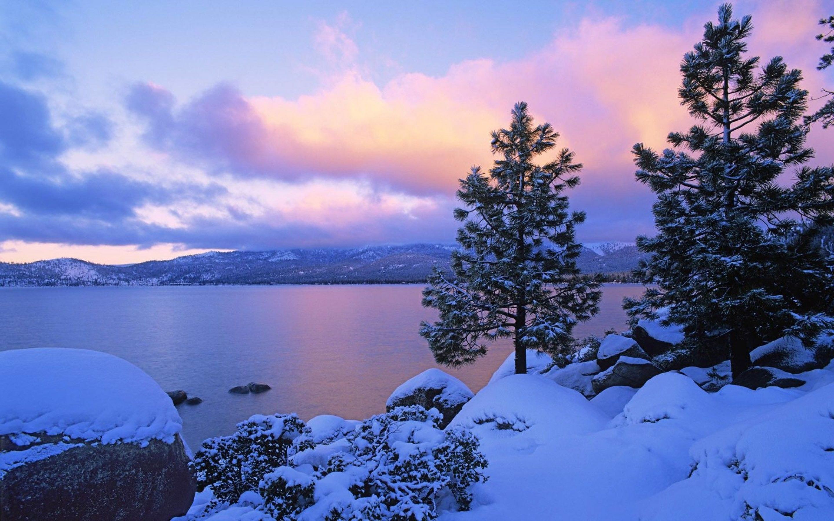 2880x1800 Lake Picture Snow Winter Hd Desktop Wallpaper
