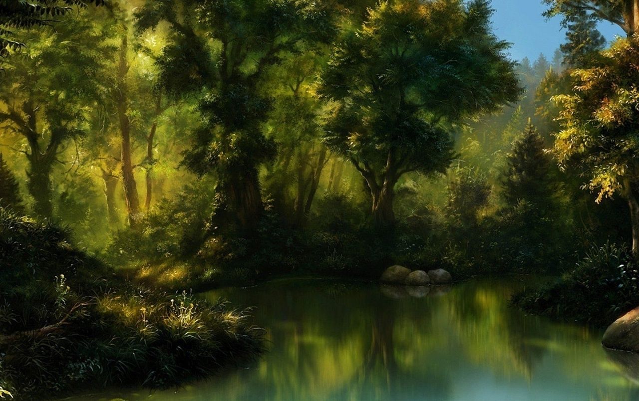 1280x804 Forest Sea Painting Wallpaper Forest Sea Painting Stock Photos
