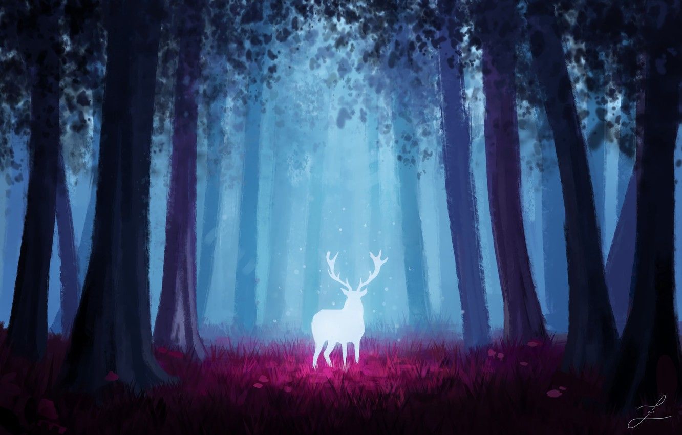 1332x850 Wallpaper Light Forest Art Glow Painting Digital Art Deer 4k Ultra Hd Background Image For Desktop Section