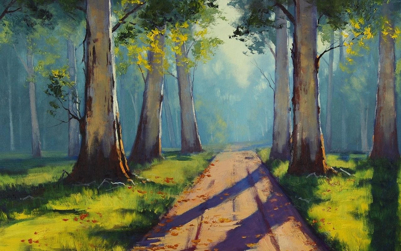 1280x804 Painting Forest Path Sunlight Wallpaper Painting Forest Path Sunlight Stock Photos
