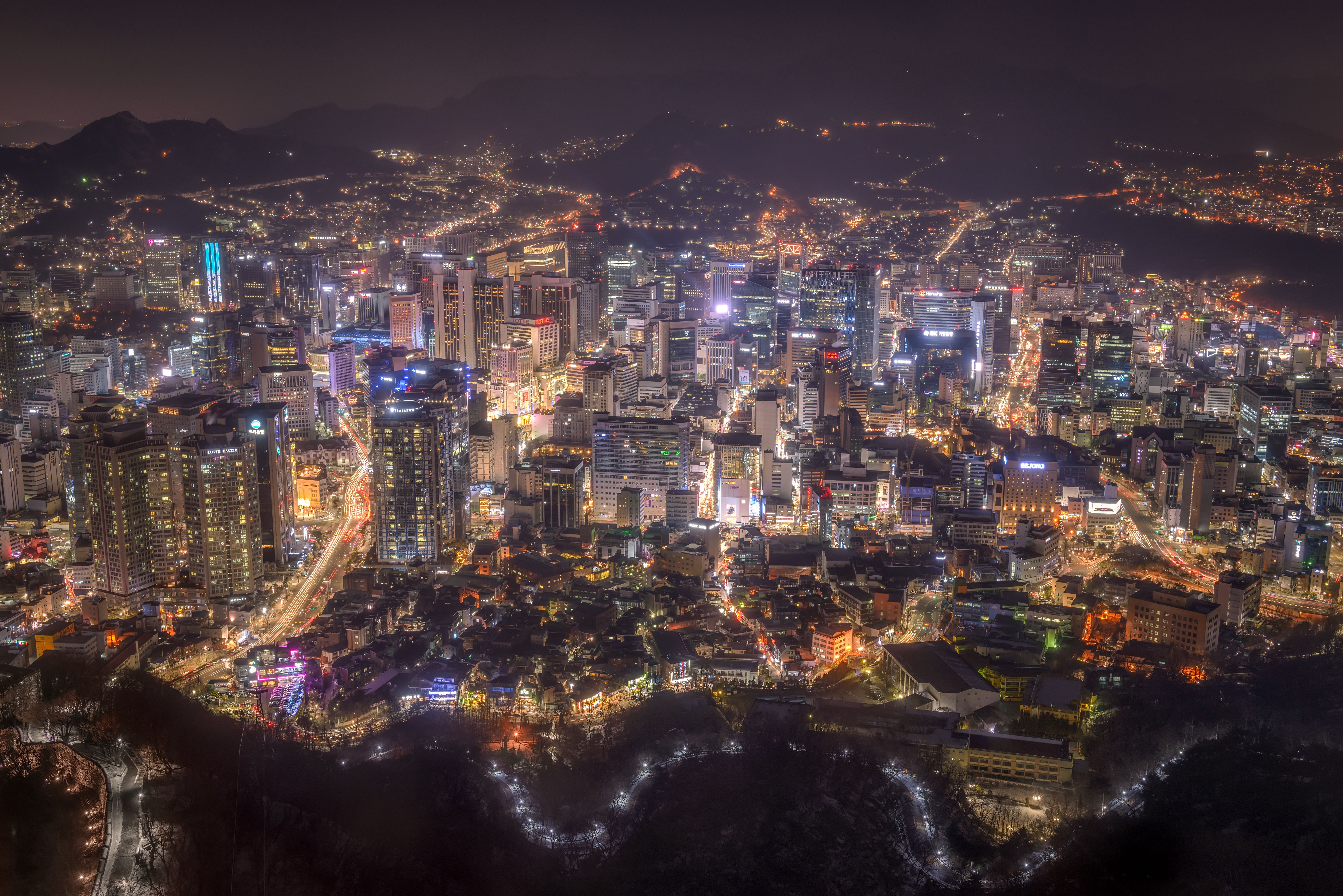 7360x4912 Cityscape Korea Megapolis Night Seoul Wallpaper Resolution 7360x4912