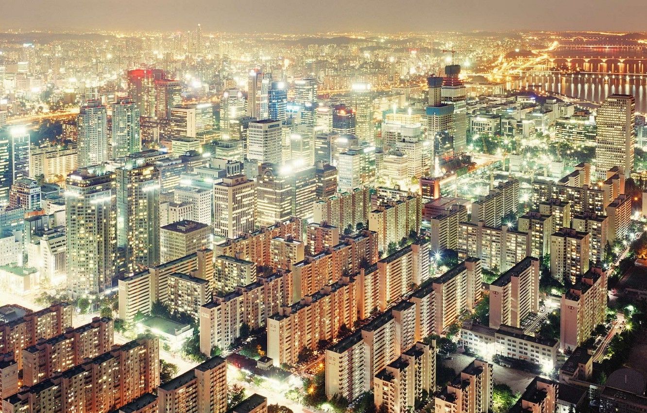 1332x850 Wallpaper South Korea South Korea The View From The Top Night City Lights Single Image For Desktop Section