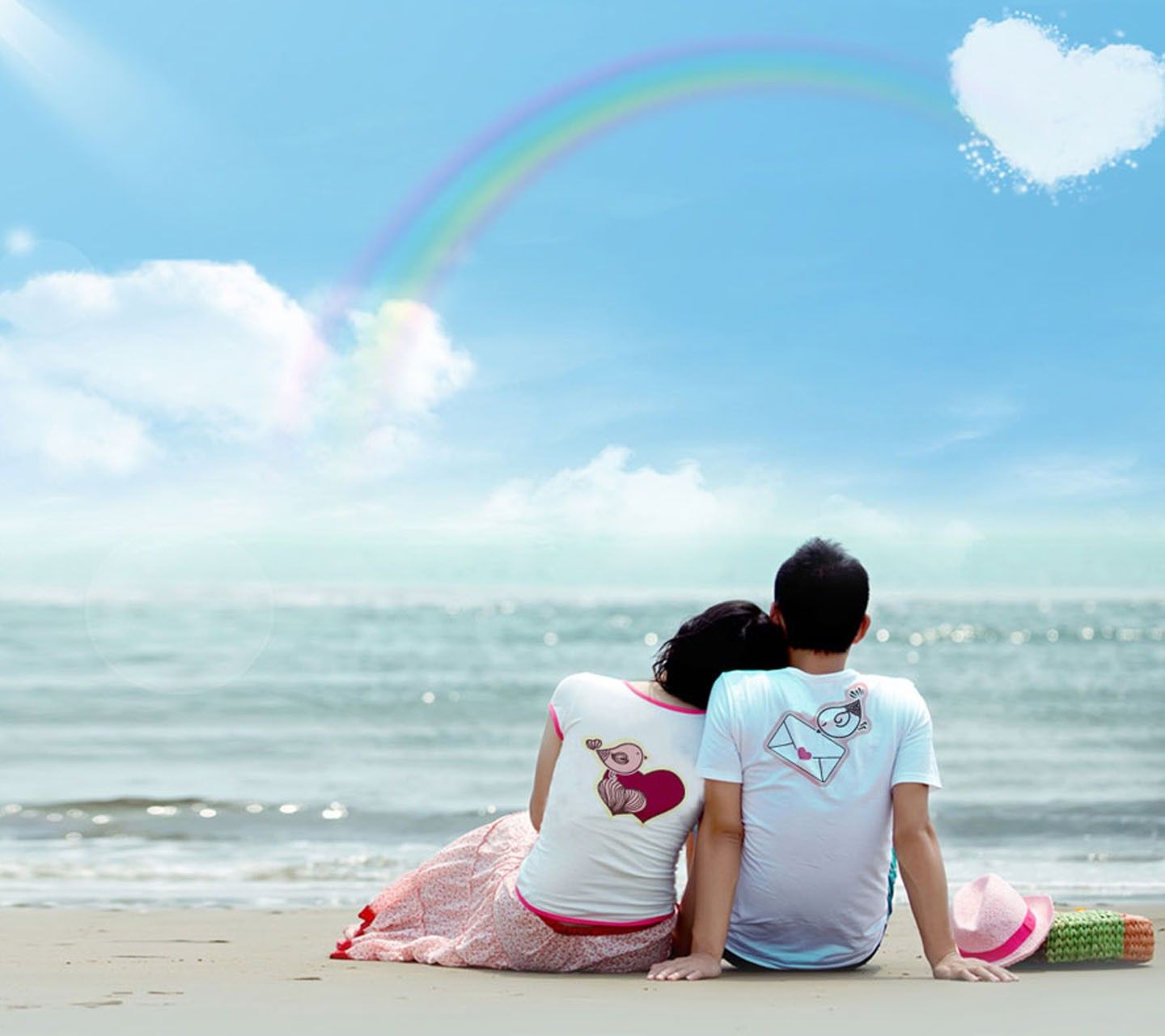 1440x1280 Beaches Beach Rainbow Lovers True Love Couple Hd Wallpaper Iphone 6