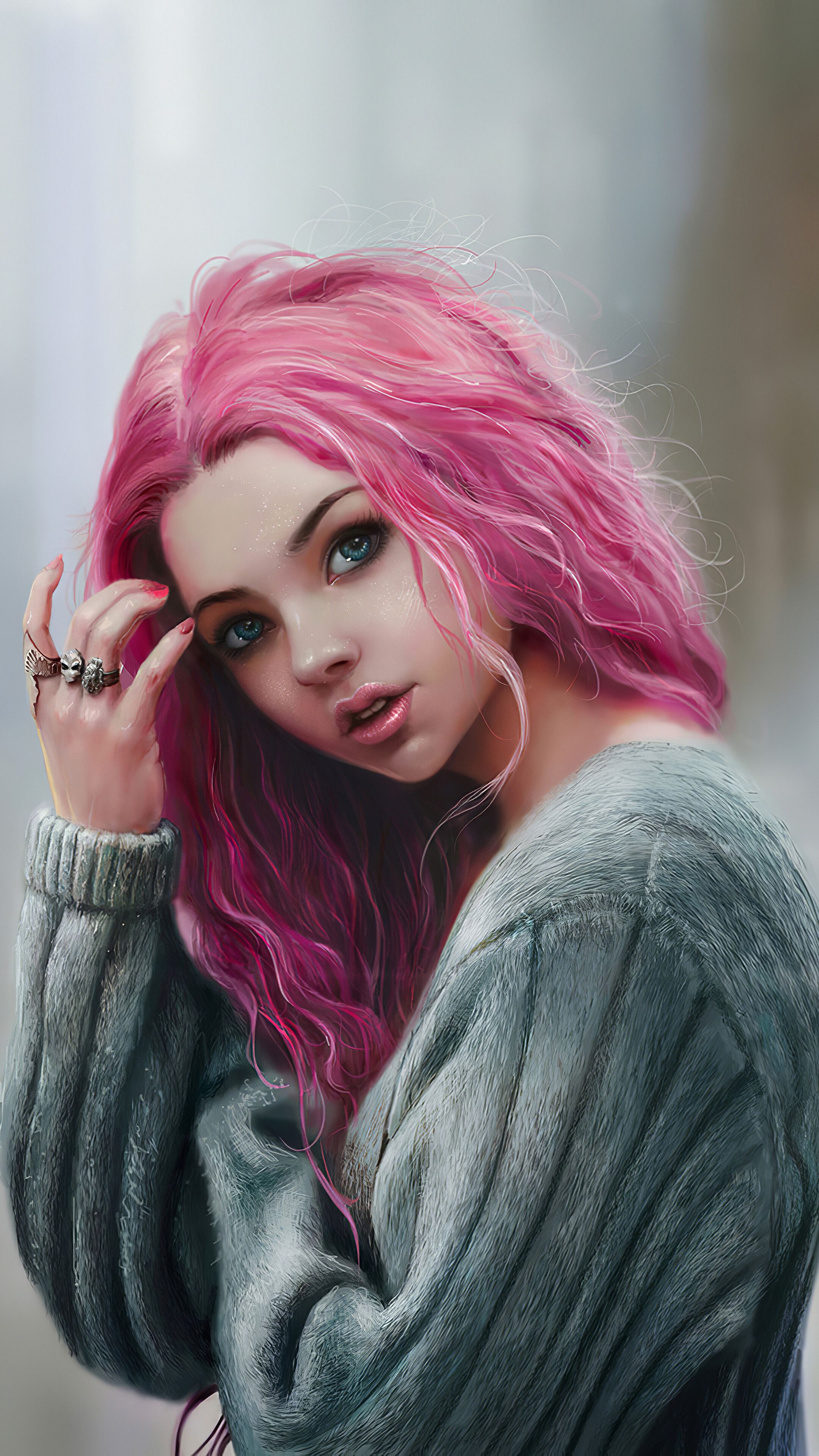 2160x3840 Beautiful Girl Pink Hair Digital Art 4k Phone Hd Wallpaper Image Background Photo And Picture