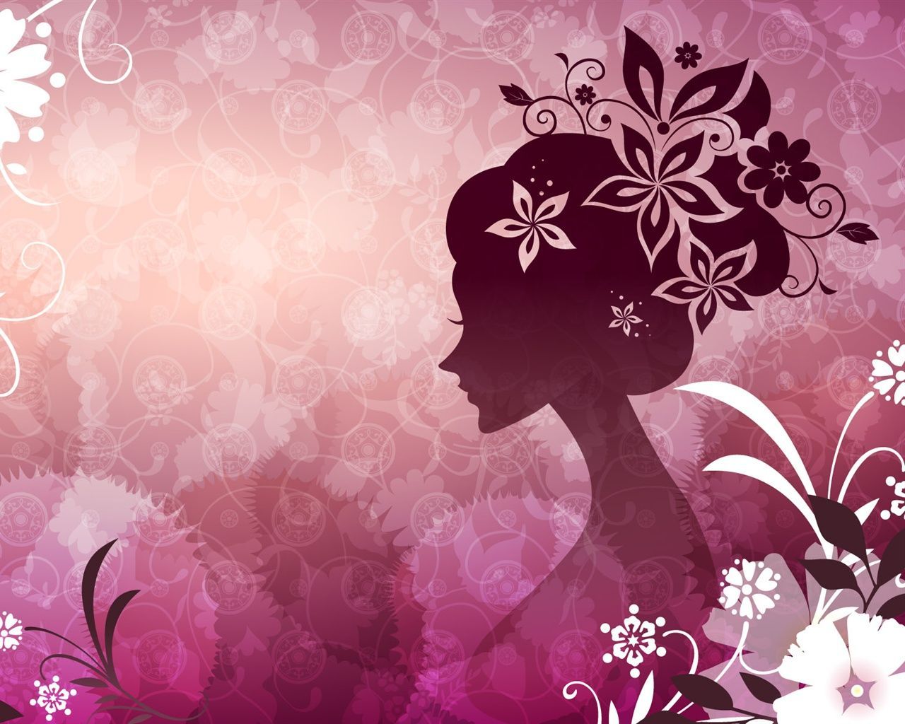 1280x1024 Vector Woman With Pink Flowers Wallpaper Flower Silhouette Digital Art Girl Silhouette Creative