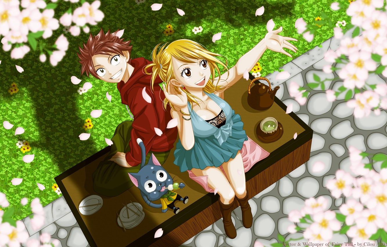 1332x850 Wallpaper Girl Spring The Tea Party Guy Happy Flowering Fairy Tail Lucy Heartfilia Natsu Dragneel Image For Desktop Section 1089 1105 1085 1101 1085