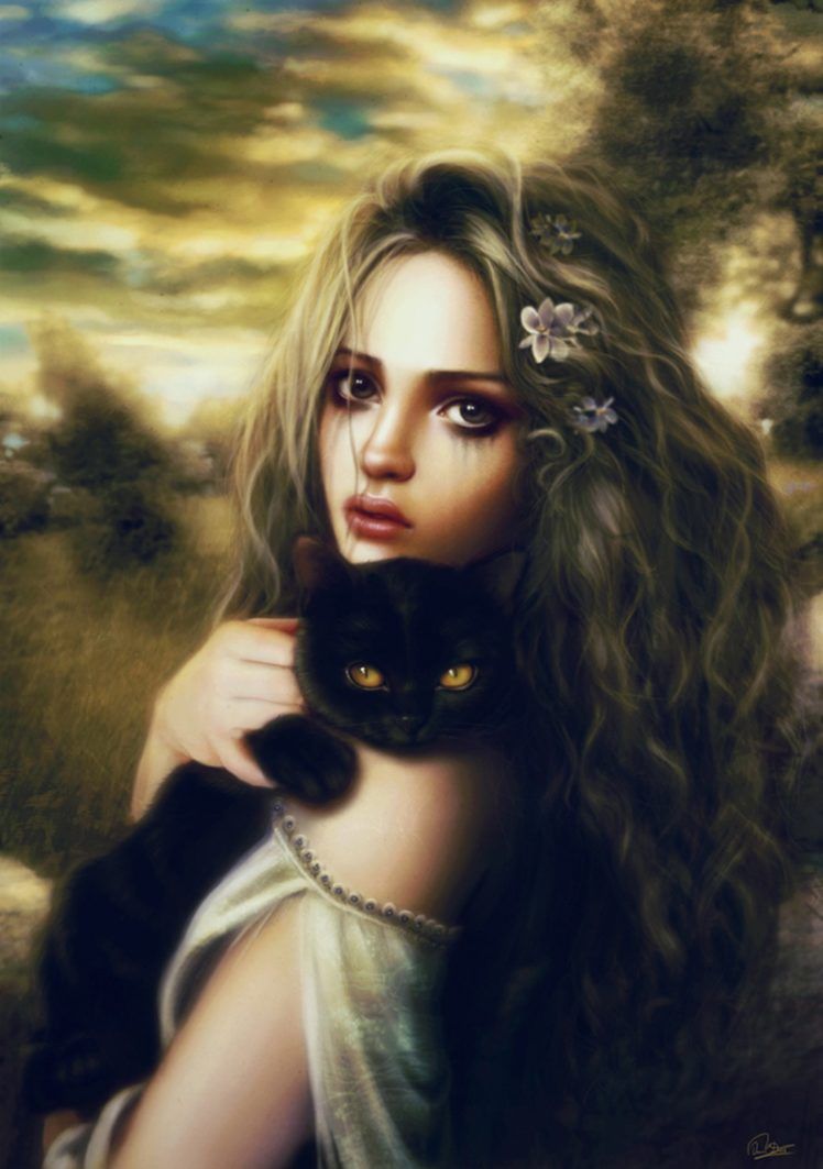 748x1063 2d Realism Portrait Cat Witch Woman Girl Beautiful Fantasy Wallpaper Hd Desktop And Mobile Background