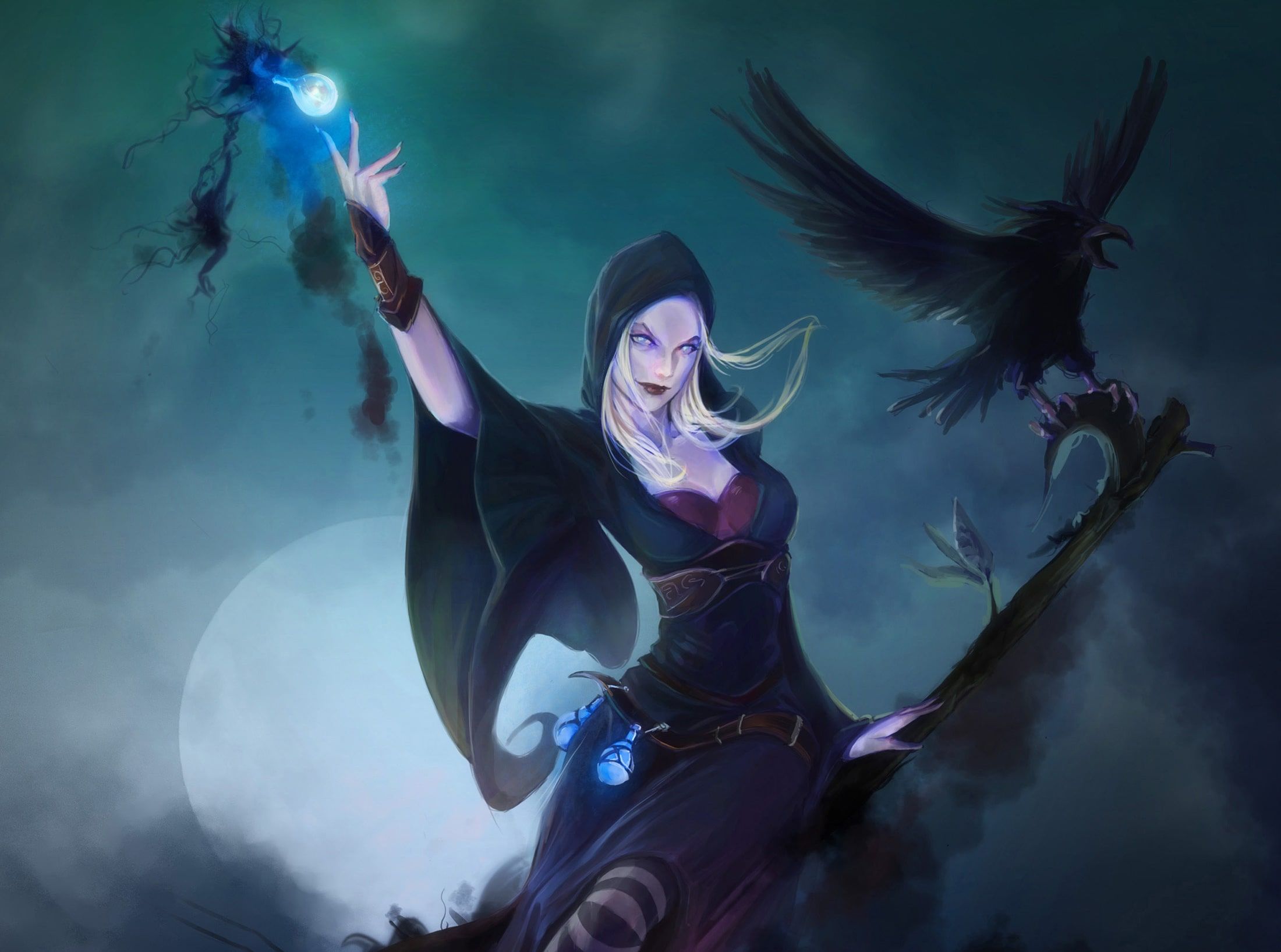 2200x1635 Fantasy Witch Girl Woman Magic Black Hair Hd Wallpaper Background Image Wallpaper Cart