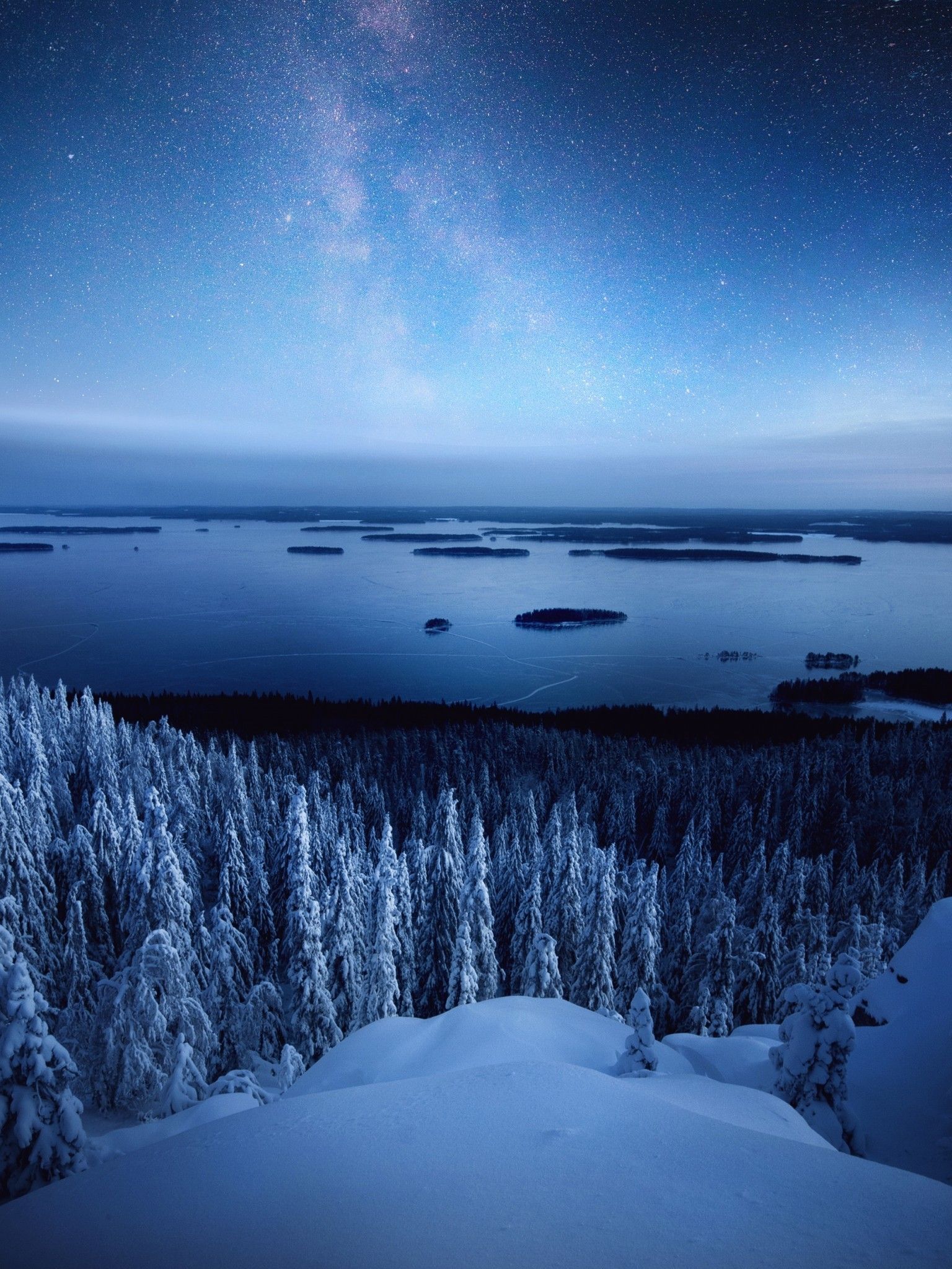 1536x2048 Download 1536x2048 Koli National Park Snow Winter Milky Way Starry Sky Finland Wallpaper For Apple Ipad Mini Apple Ipad 3 4