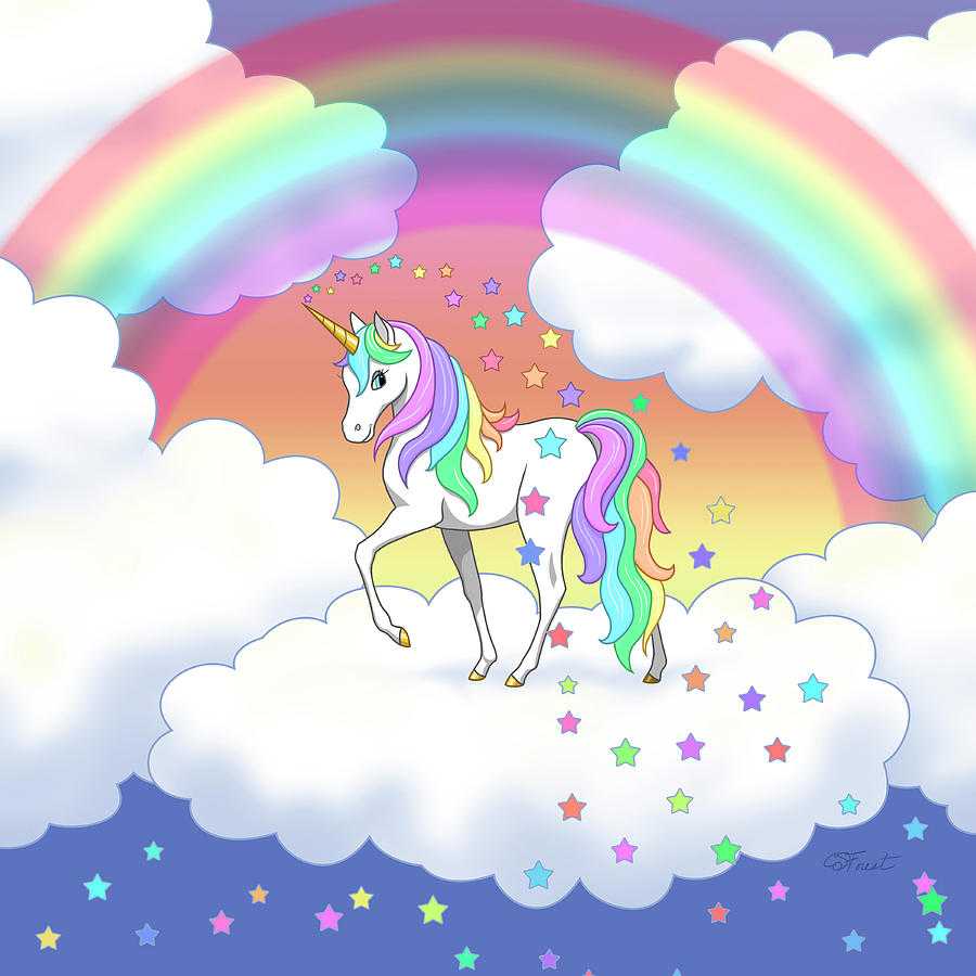 900x900 Full Hd Of Rainbow Unicorn Clouds And Stars Digital Art By Crista