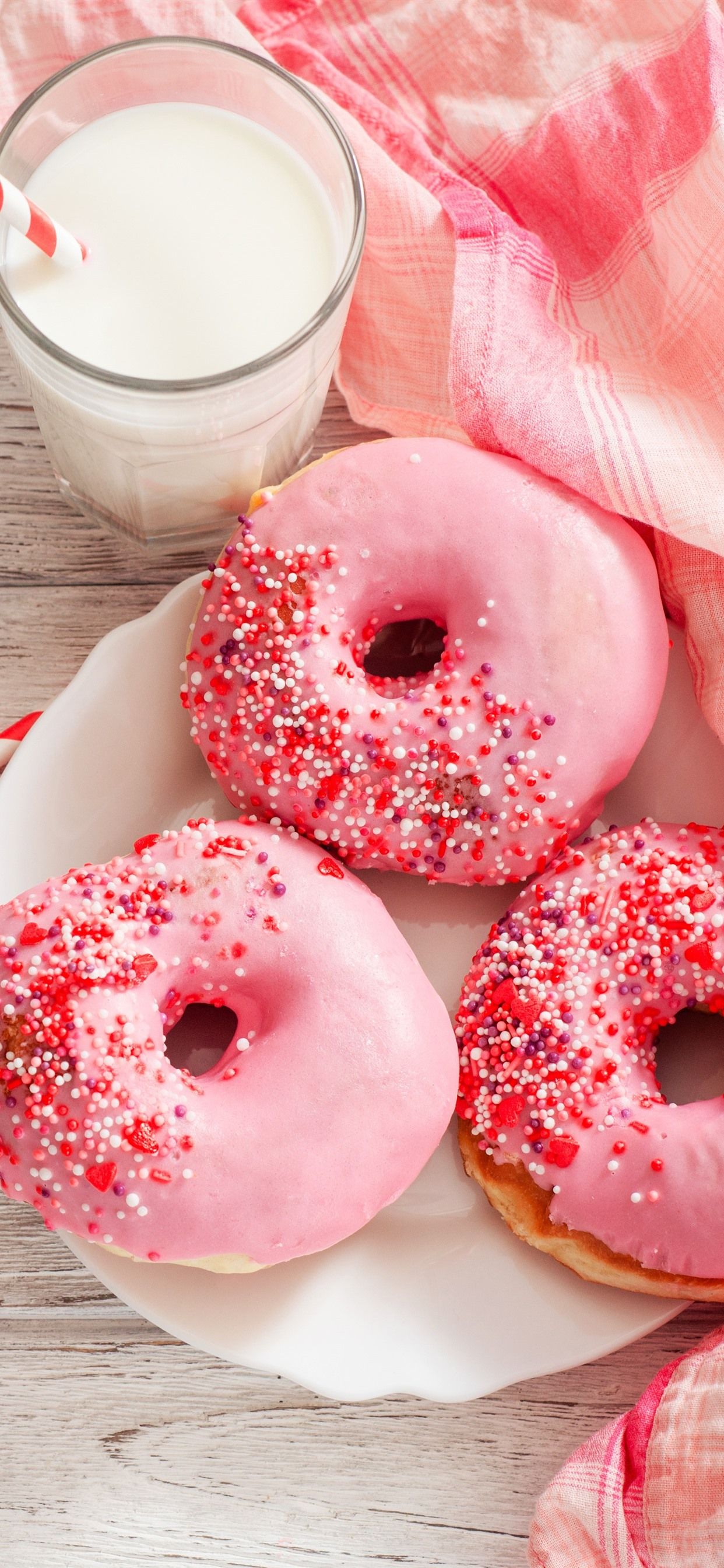 1242x2688 Pink Donut Milk Food Breakfast 1242x2688 Iphone 11 Pro Xs Max Wallpaper Background Picture Image