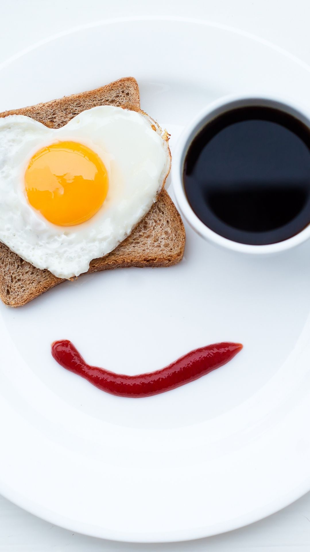1080x1920 Breakfast Scrambled Eggs Coffee Heart Bread Ketchup Iphone Plus Wallpaper Food Funny Breakfast Egg Coffee
