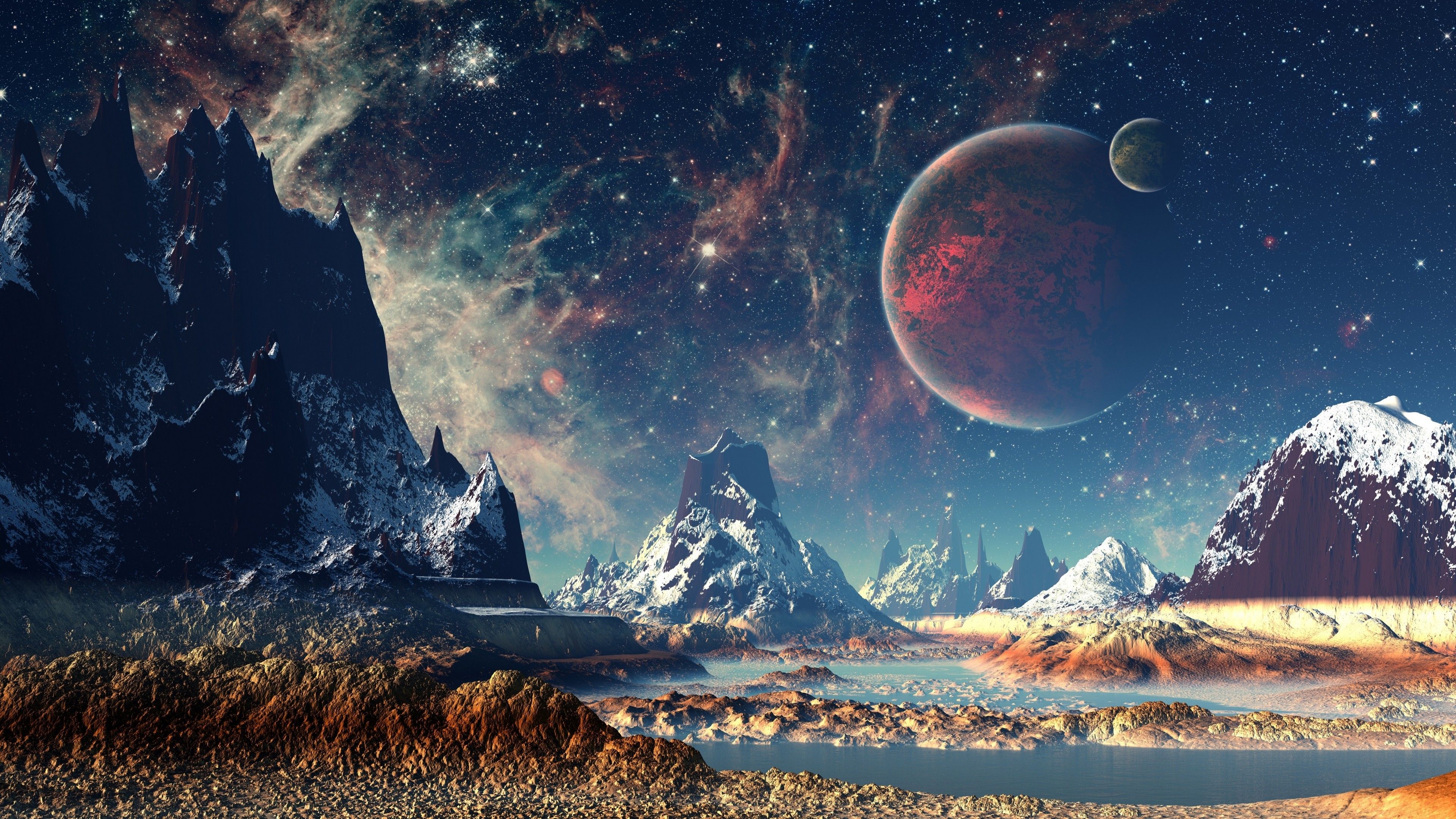 3840x2160 Mountains Stars Space Planets Digital Art Artwork 4k Hd Artist 4k