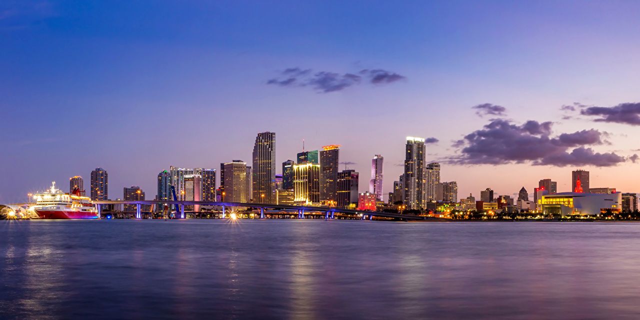 1280x640 Wallpaper Miami Usa Bridges Sky Bay Coast Evening Cities 1280x640
