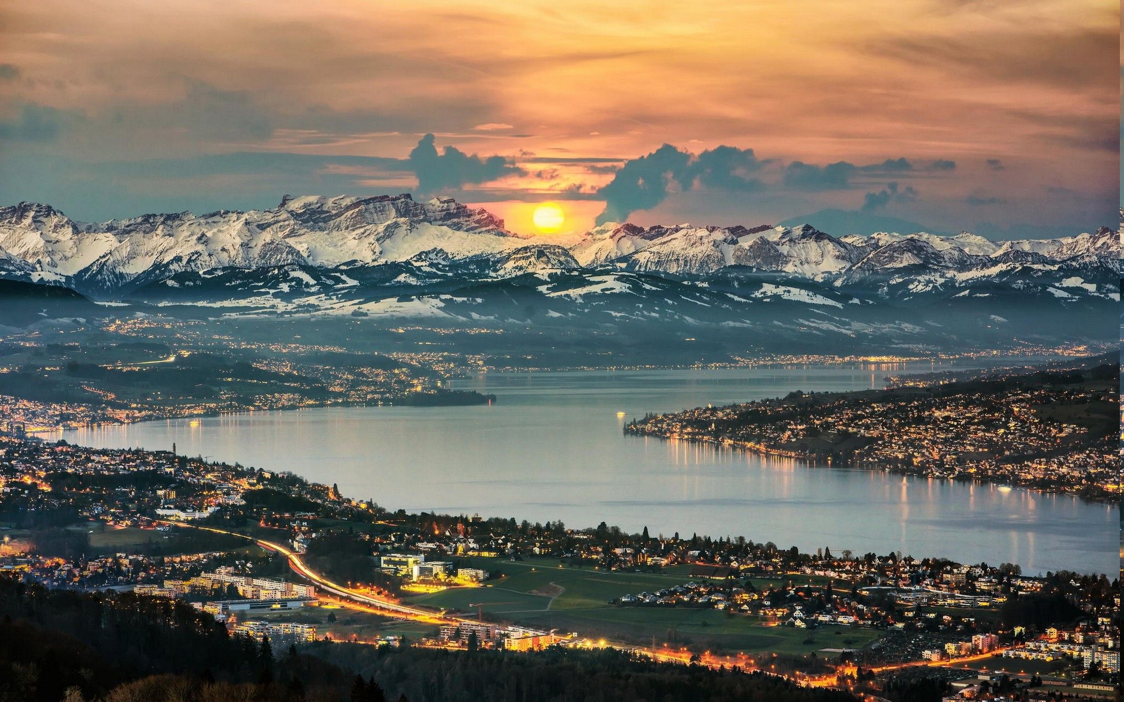 2200x1375 Nature Landscape Panoramas Lake Zurich Switzerland Cityscape