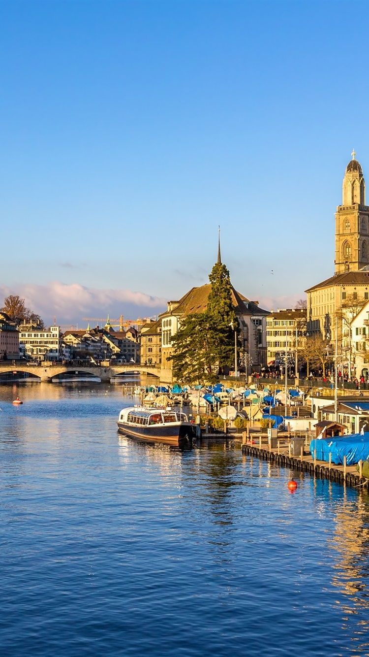 750x1334 Switzerland Zurich Piers Bridge River Houses 750x1334 Iphone 8