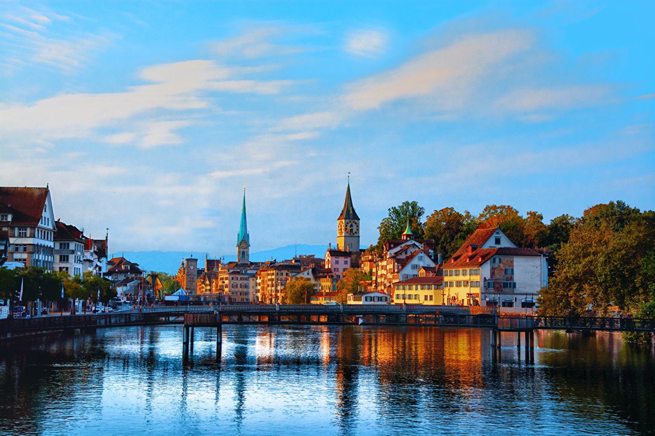 1280x853 Image Zurich Switzerland Bridges River Evening Cities Houses