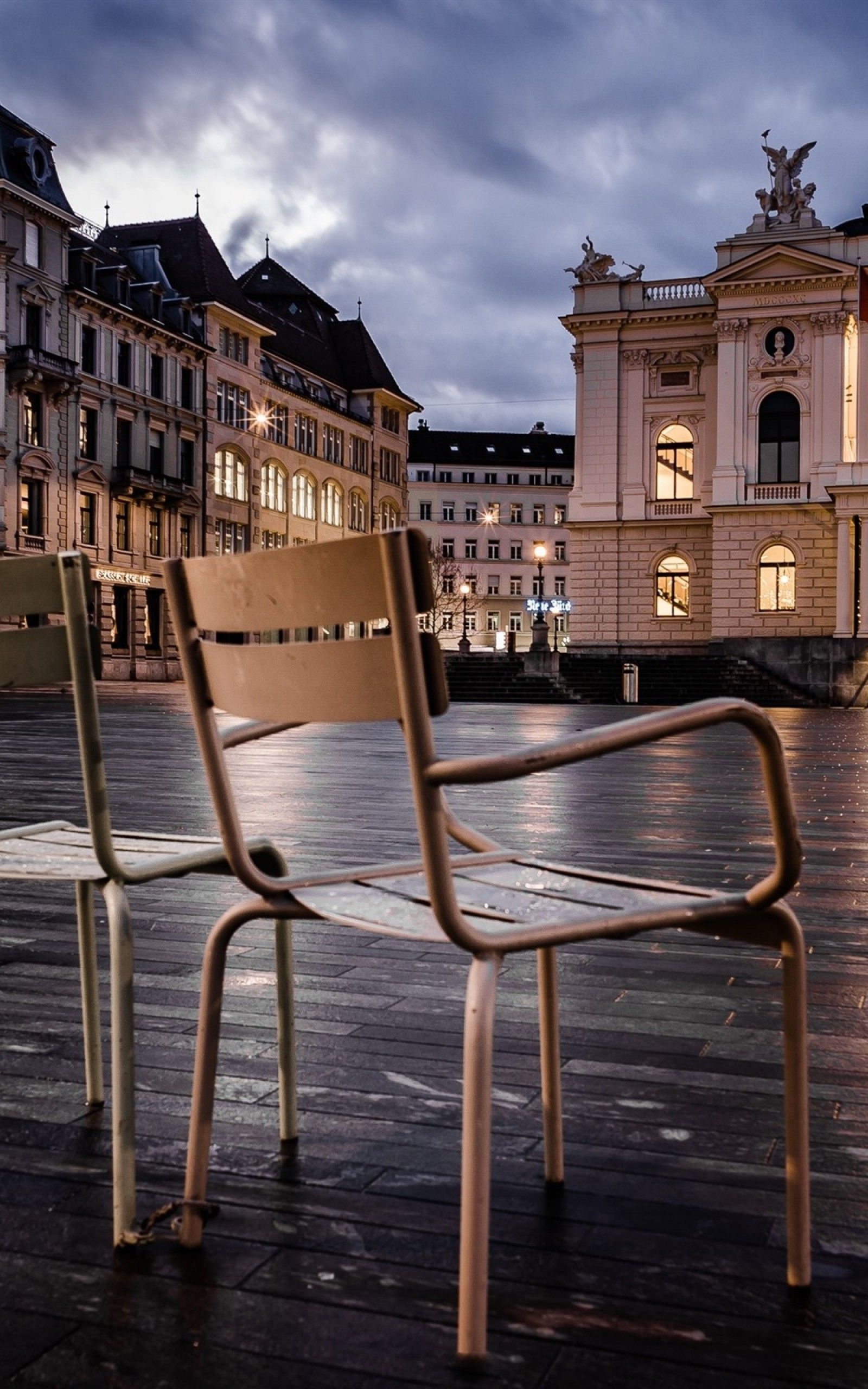 1600x2560 Download 1600x2560 Switzerland Zurich Building Chairs Dark
